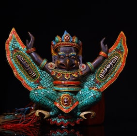 An Exquisite Yak bone Inlaid Gems Statue of Vajra