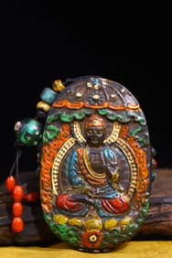 An Exquisite Stone Inlaid Gems Buddha Statue Pattern Brand