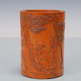 A Exquisite Bamboo Character and Story Pattern Brush Pot
