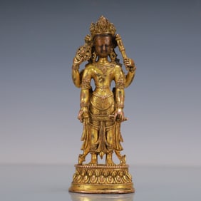 A Exquisite Gilt Bronze Four-arms Buddha statue