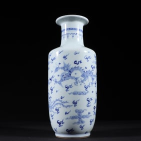 An Exquisite Blue and White Dragon and Phoenix Pattern Vase