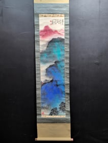 A Chinese Vertical Scroll Ink Painting of Landscape on Paper