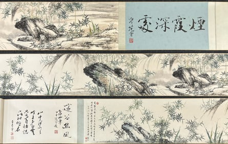 A Chinese Hand Scroll Ink Painting of Bamboo on Paper