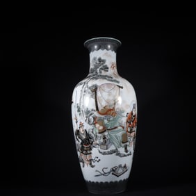 An Exquisite Famille-Rose Painted Gold Character and Story Pattern Vase