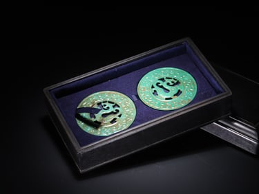 A Pair of Exquisite Turquoise Dragon Pattern Ornament