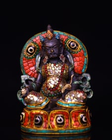 An Exquisite Yak bone Inlaid Gems Statue of Mammon