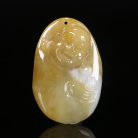 An Exquisite Jadeite Statue of Maitreya Buddha Pendant