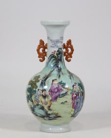 An Exquisite Famille-Rose Character and Story Pattern Double-Ears Vase