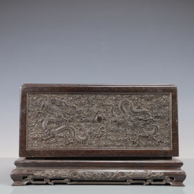 A Exquisite Zitanwood Dragon Pattern Lotus Pattern with poem Box