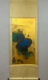 A Chinese Vertical Scroll Ink Painting of Landscape on Paper