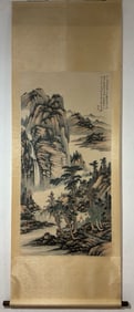 A Chinese Vertical Scroll Ink Painting of Landscape on Paper
