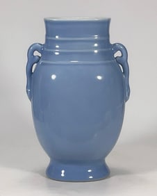 An Exquisite Sky Blue Glazed Double-Ears Vase