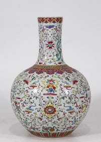 An Exquisite Famille-Rose Lotus Pattern Eight Treasures Pattern Vase