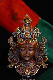 An Exquisite Yak bone Inlaid Gems Statue of Tara