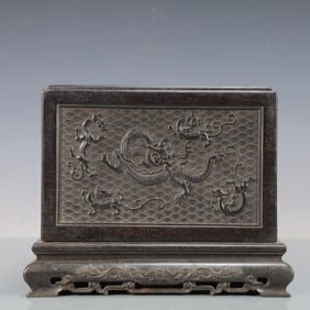 A Exquisite Zitanwood Dragon Pattern Lotus Pattern with poem Box