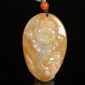 An Exquisite Jadeite Statue of Maitreya Buddha Pendant