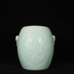An Exquisite Celadon Glazed Auspicious Cloud and Phoenix Pattern Beast-Ears Stool