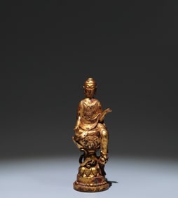 A Solemn Gilt Bronze Buddha Statue,With Inscription