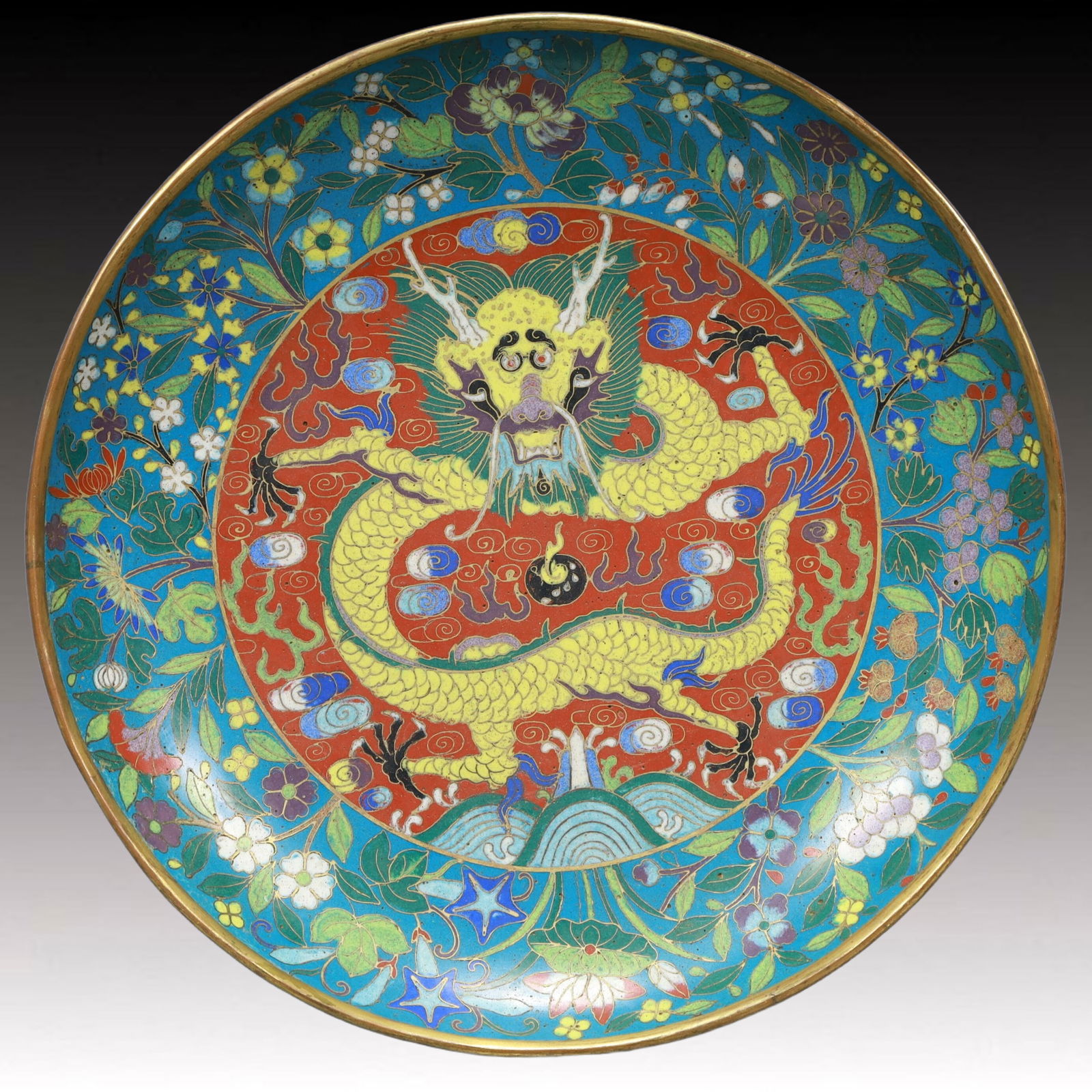 An Exquisite Cloisonne Flower Dragon Pattern Plate (1 of 5)