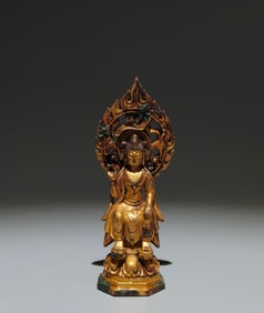A Solemn Gilt Bronze Buddha Statue,With Inscription