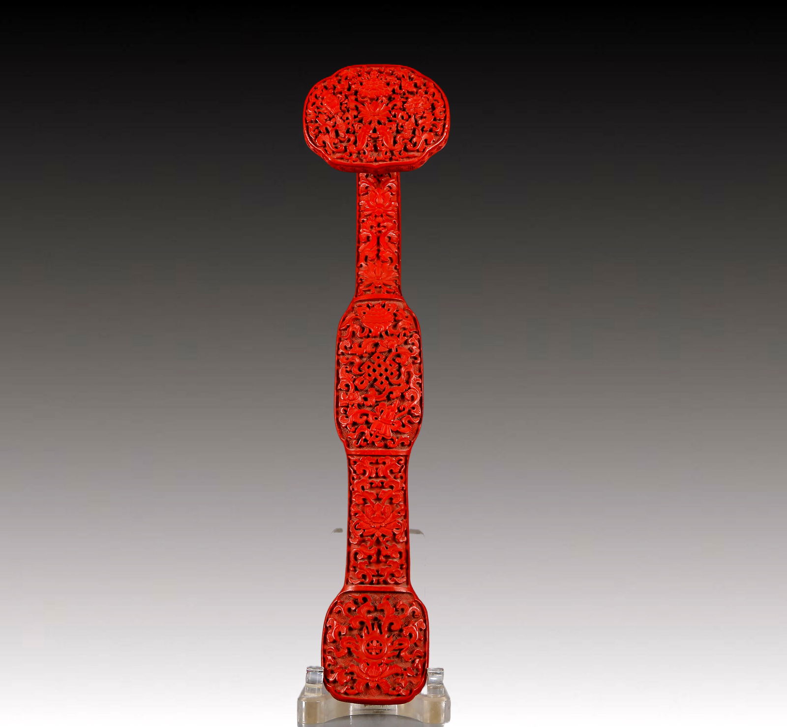 A Huge Carved Red Lacquer Eight Treasures Pattern Ruyi (1 of 7)