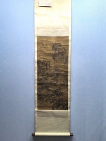 A Chinese Vertical Scroll Ink Painting of Landscape on Silk,Guo Xi