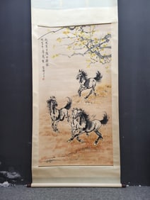 A Chinese Vertical Scroll Ink Painting of Horse on Paper,Xu Beihong