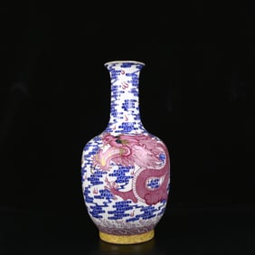 A Rare Blue and White Enamel Iron-Red Glazed Painted Gold Auspicious Cloud and Dragon Pattern Vase