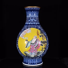 A Huge Blue and White Famille-Rose Painted Gold Lotus and Figure Pattern Vase
