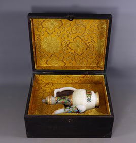An Exquisite White Jade Inlaid Gilt Silver Shou-Character Ewer