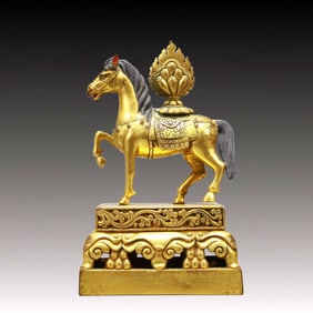 A Rare Gilt Bronze Horse Seal