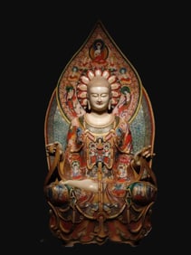 A Solemn Marble Painted Color Statue of Sakyamuni