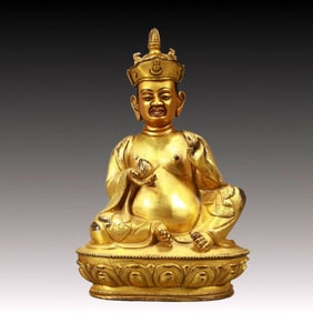 A Solemn Gilt Bronze Statue of Guru,With Inscription