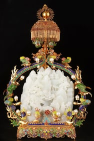 A Rare Flower silk gold-plated Inlaid Gems White Jade Ornament