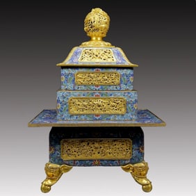 A Huge Cloisonne Lotus and Dragon and Phoenix Pattern Elephant-legs Censer