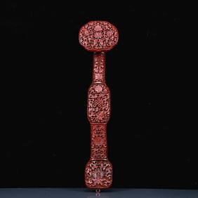 An Exquisite Carved Red Lacquer Lotus Pattern Ruyi