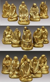 A Set of Solemn Gilt Bronze Statue of Arhat