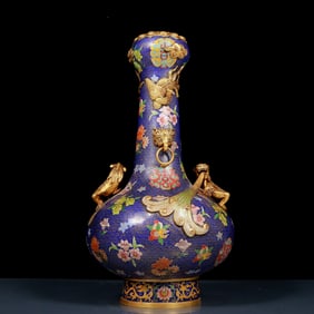 A Huge Cloisonne Dragon and Phoenix Pattern Double-Ears Vase