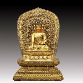 A Solemn Gilt Bronze Statue of Sakyamuni,With Inscription