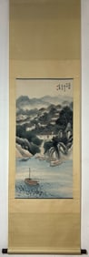 A Chinese Vertical Scroll Ink Painting of Landscape and Figure on Paper,Song Wenzhi
