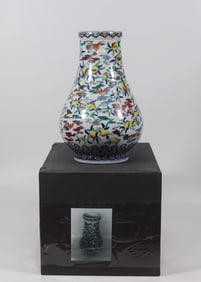 A Rare Doucai Auspicious Cloud,Bats and Peach Pattern Vase