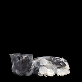 An Exquisite Greenish Jade Flower and Bird Pattern Brush Washer