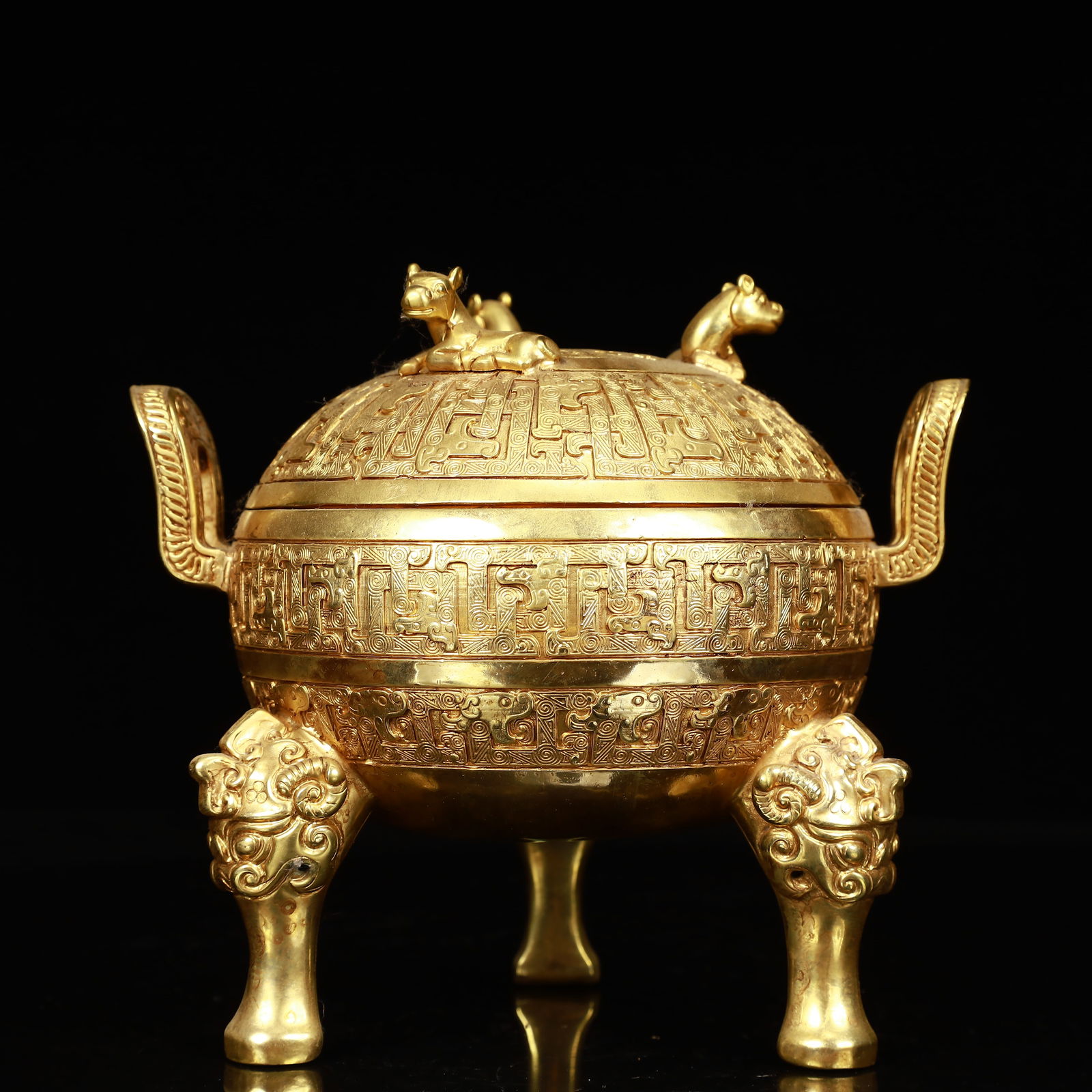An Exquisite Gilt Bronze Dragon Pattern Double-Ears and Tripod Censer (1 of 10)