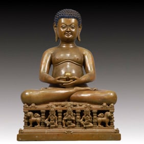 A Solemn Bronze Statue of Sakyamuni, With Inscription