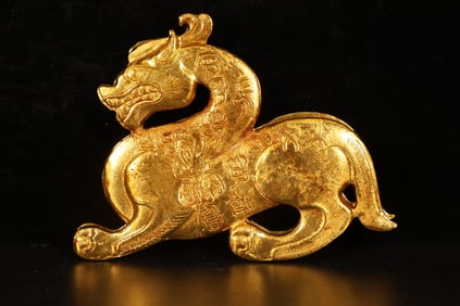 A Rare Gilt Bronze Tiger Token