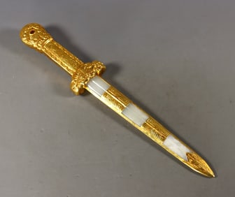 A Rare White Jade  Cover with Gold Precious s word