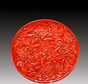 A Rare Carved Red Lacquer Flower Pattern Plate