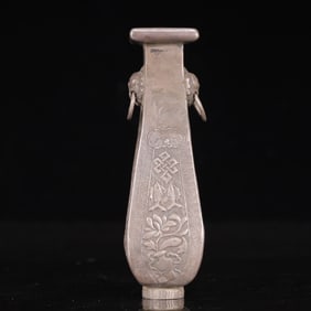 An Exquisite Silver Flower and Bird Pattern Double-Ears Vase