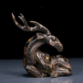 A Rare Bronze Inlaid Gold and Silver Deer Ornament