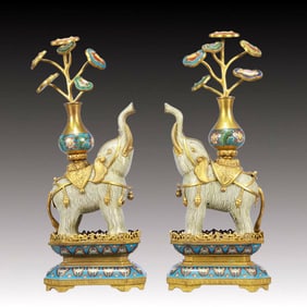 A Pair of Exquisite Cloisonne Elephant Ornaments